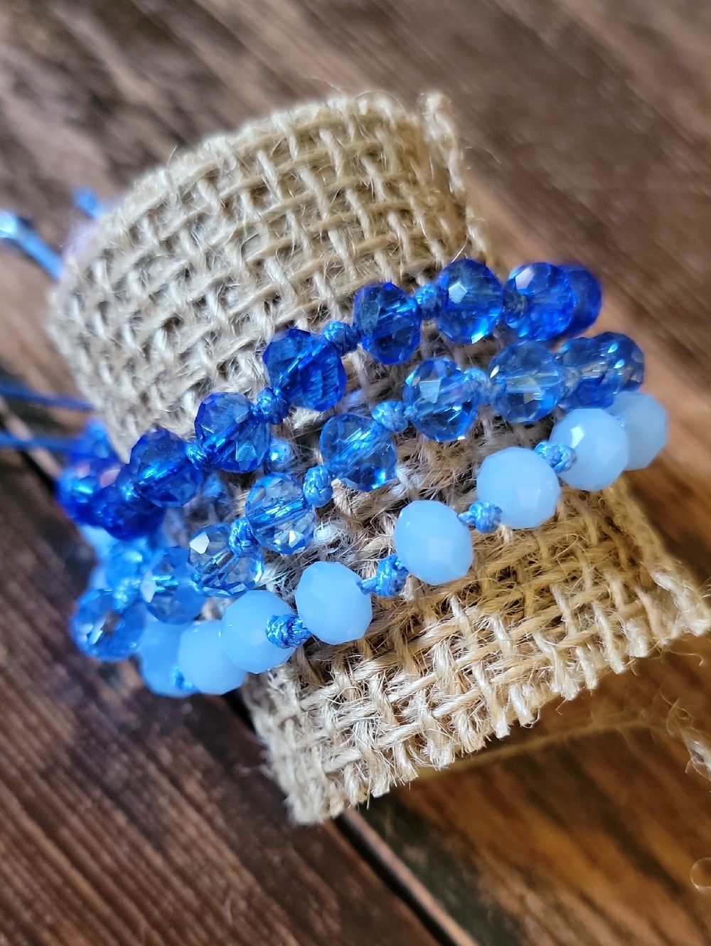 Blue Beaded Faceted Adjustable Bracelet Set